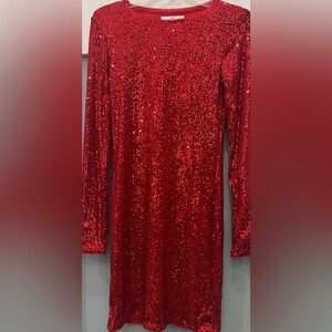 H&M Glamorous Red Sequin Long Sequin Dress Size M